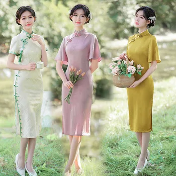 Modern Cheongsam szoknya 2023 nyarán Fiatal lányok divatja Továbbfejlesztett retro előadás party Kínai stílusú női ruha Fénykép