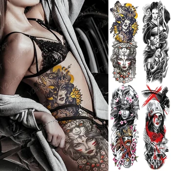 Nagy kar ujjú tetováló fenevad lány vízálló ideiglenes tatto matrica farkas gésa derék láb test művészet teljes hamis Tatoo nők