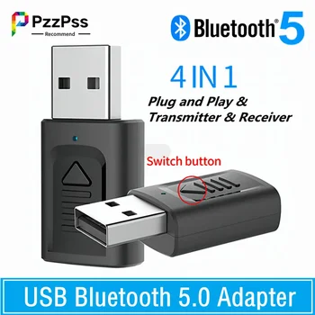 USB Bluetooth 5.0 audio vevő adó 4 AZ 1-ben Mini sztereó Bluetooth AUX RCA USB 3.5mm csatlakozó PC TV-hez Autó vezeték nélküli adapter