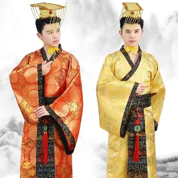 Új Hanfu ősi jelmez előadás Felnőtt herceg sárkány köntös Han-dinasztia császári ruházat Férfi ruházat Cosplay sárga piros