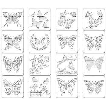 16Pcs újrafelhasználható pillangó sablonok Pillangó sablon Művészeti festészeti sablonok festékhez Kézműves fali DIY dekoráció (6 x 6 hüvelyk)