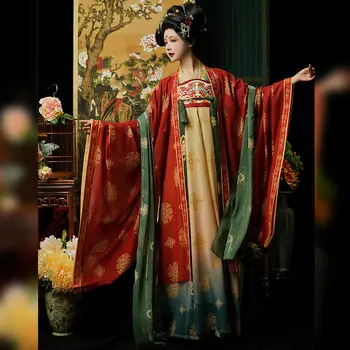 Luxus Hanfu női tang hímzett kínai hagyományos nagy ujjú ruha