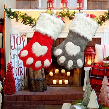 Karácsonyi harisnya Lakberendezési kiegészítők Kockás karácsonyi ajándéktáskák Kisállat kutya macska mancs harisnya zokni Karácsonyfa dísz