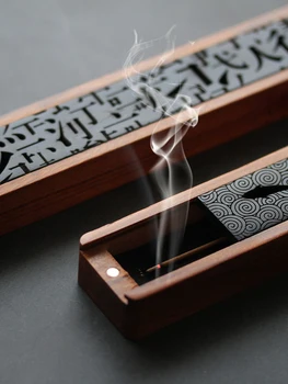 1db Antik személyiség tömörfa üreges vonal füstölő doboz hordozható alvó füstölő doboz füstölő