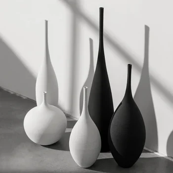 Fehér és fekete Modern minimalista kézzel készített művészet Zen váza kerámia díszek Nappali modell Lakberendezés Váza ajándék