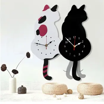 Lakberendezés Nappali farokcsóválás Macska kreatív falióra Akril falióra Modern aranyos macska óra Mozgás csend