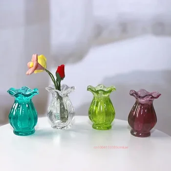 1/5db szimulációs üveg csipke váza modell babaház miniatűr mini nappali dekoráció miniatűr virág váza babaház kiegészítők