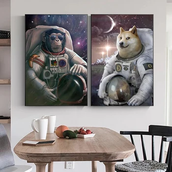 Űrmajom és kutya vicces vászonfestmények Űrhajós állatok plakátok és nyomtatás Fali művészet a nappalihoz Fali dekoráció Cuadros
