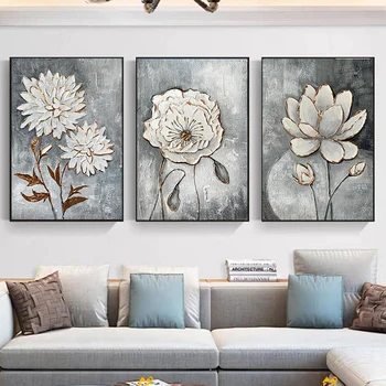 Absztrakt fehér virágolaj festmény vászonra nyomtatva Plakátok nyomatok Hortenzia virág textúra festés Falművészet Nappali dekoráció