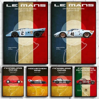 Le Mans Carrera Panamericana Nürburg Ring Versenyautó Plakát Minőség Vászon Festés Kép Hálószoba Élő Fal Művészet Lakberendezés