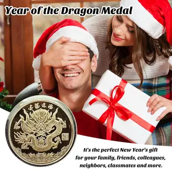 Metal kerek sárkány érme Sárkány év emlékérem arany ezüst fém kerek kínai stílusú zodiákus érmegyűjtemény ajándék 2db