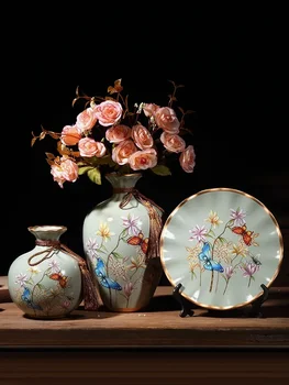 3Db/szett Európai kerámia váza Szárított virágok Virágkötészet Lengő lemez Nappali bejárati díszek Lakberendezési