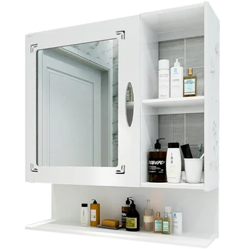 Lyukasztásmentes fürdőszobai tükörszekrény függő fali szekrény mosdóállvány fali állvány fali doboz tükörrel