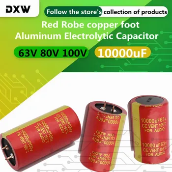 2DB / tétel 10000UF piros köntös réz láb alumínium elektrolit kondenzátor 63V 80V 100V kiváló minőségű kondenzátor
