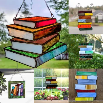 ÓlomüvegHalmozott könyvekLámpa színe Nyomtatott képkeret Halmozott könyvek ablak Húsvéti papírcsomag Ólomüveg fali dekorációk