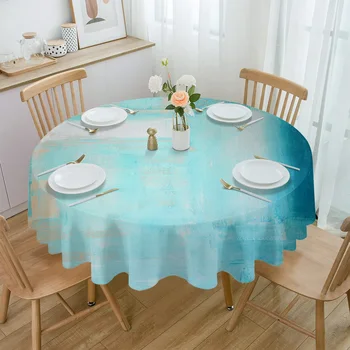 Absztrakt geometrikus kékeszöld vízálló terítő Teázóasztal dekoráció kerekasztal huzat konyhai esküvői partihoz Otthoni étkező