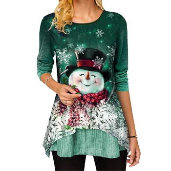 Póló női karácsonyra Plus size blúz hosszú ujjú ing nyomtatott alkalmi pulóver felsők o nyak alkalmi hosszú ujjú
