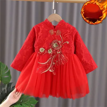 Lányok Kínai formális ruhák Kisgyermek gyerekek Kisgyerekek Tündér Hanfu ruhák újévi gyapjú meleg ruha hímzés Tang öltöny