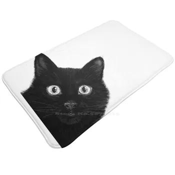 Fekete macska kényelmes lábtörlő szőnyeg szőnyeg lábpárna állatok cica grafikus fekete-fehér aranyos vicces fekete macska macskák