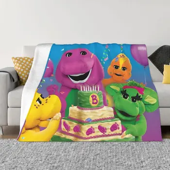 Barney & Friends Anime takarók, Flanel nyomtatás, dinoszaurusz, állat, lélegző, vékony takaró ágyneműhöz, irodai plüss, vékony paplan;