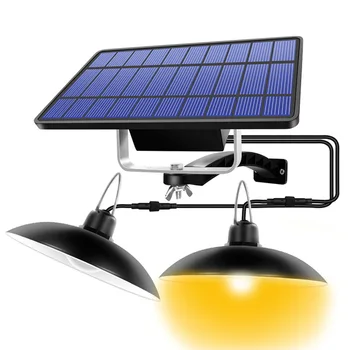  Kétfejű napelemes függőlámpa kültéri beltéri vízálló 60 LED napelemes lámpa húzókapcsolós világítással kerti árvízvilágításhoz