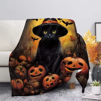 chaqlin Halloween Throw takaró megfordítható fekete macska Halloween tök meleg gyapjú takaró farkas nyomtatott takaró ágyhoz