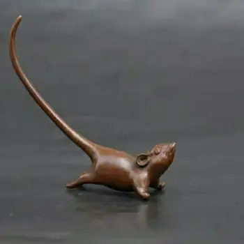 Antik tömör bronz szerencsés hosszúfarkú patkány tanulmány asztali egér hosszú farkú patkány tea tea játék teaszertartás