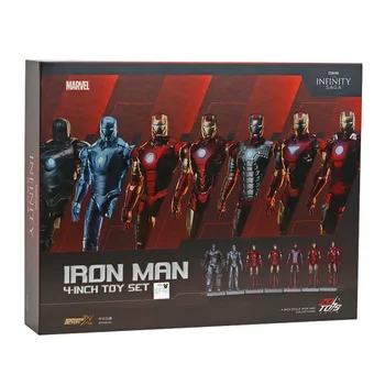 Marvel Iron Man Mk1-MK7 10. évforduló 4 hüvelykes sorozat alapverzió Gnaku öltönyfigura modell díszek Gyűjtsön dekoratív játékokat
