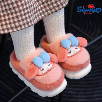 Sanrio Gyermek papucs Kawaii My Melody rajzfilm anime csúszásgátló Fuzzy Flats Téli meleg aranyos pamut otthoni cipő Gyerek ajándék