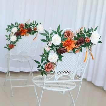 Új padvirágok rusztikus esküvői szertartáshoz Folyosó őszi dekorációk Őszi esküvői parti pad szék fogadás külső dekorációk