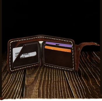 Kézzel készített vintage első rétegű valódi bőr pénztárca férfiaknak Eredeti pénztárca marhabőr bőr pénzcsipeszek rövid kétrészes kártyapénztárca