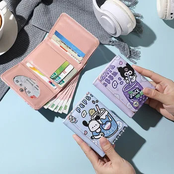 Sanrio Cinnamoroll Kuromi Pochacco rajzfilm PU rövid aranyos kis pénztárcák diák háromszoros kártyatartó kawaii anime pénztáska
