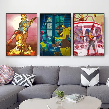Klasszikus Simpson stílusú művészeti nyomat Poszter Disney divatfilm Vicces nyomatok Home Game Room dekoráció Rajzfilm Pókvászon Festés