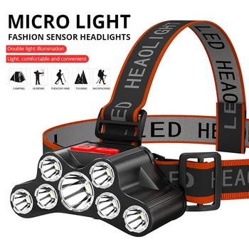 Erőteljes LED fényszóró USB újratölthető fejlámpa 7Led horgász fényszóró Kültéri fejlámpa vízálló kemping fejfáklya