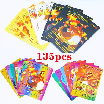 55-135db Pokemon fólia arany kártyák Silve fekete spanyol angol francia német játékkártyák vmax gx vstar pikachu színes játékkártya