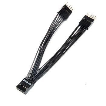 HOT-2X alaplap Audio HD hosszabbító kábel 9Pin 1 anya - 2 apa Y elosztó kábel fekete PC-hez DIY 10Cm