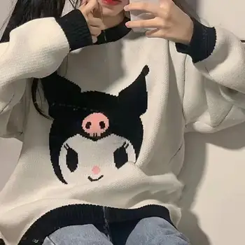 Sanrio Kuromi pulóver Kawaii Anime Crew nyakú pulóver Bő szabású kényelmes melegség puha kötöttáru kabát Aranyos ünnepi ajándék