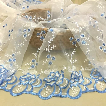 kék f virágháló csipke hímzés csipke szövet Esküvői ruha tüll szoknya Szövetanyag patchworkhöz