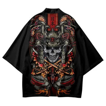 Streetwear Cardigan ruhák Túlméretezett köntös Nők Férfiak Hagyományos Haori Yukata Nyár Japán szamuráj démonmintás cosplay kimonó
