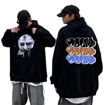 Rapper MF Doom maszk Madlib Madvillain Kétoldalas grafikus kapucnis pulóver Férfi Hip Hop Vintage kapucnis pulóver Férfi Oversize pulóver