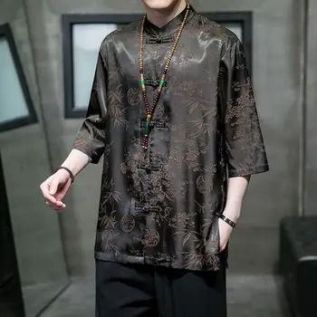 Kínai stílusú ing férfi tavaszi, nyári nyomtatott alkalmi felső férfi Kína hagyományos ruházat laza alkalmi retro fekete tang öltöny