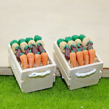 1/12 Babaház miniatűr kiegészítők Mini zöldségkosár szimuláció padlizsán sárgarépa ételmodell babaház dekorációhoz