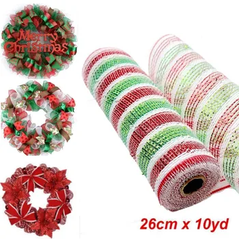 26cmx10 yard DIY piros és fehér cukornád dekoráció kézzel készített karácsonyi koszorú fa csíkok háló Meterial készítés karácsonyi dísz