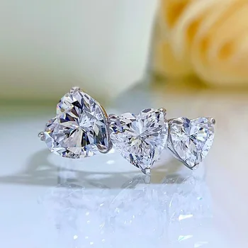 S925 Ezüst szív gyémánt Három életkő gyémánt javaslat gyűrű divat jegygyűrű nagykereskedelem nőknek
