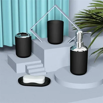 Pumpa fogkefe Fürdőszoba palack műanyag készlet WC-pohár tartó 4db szappan luxus kiegészítők edény