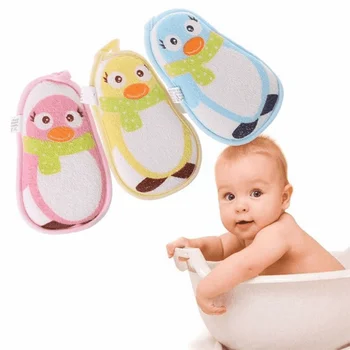 Baba törölköző kiegészítők Kis pingvin Baba zuhany csaptelep Fürdőkefék szivacs pamut dörzsölés Testmosó Gyermek fürdőkefék