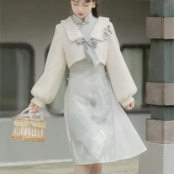 Eredeti továbbfejlesztett Hanfu ruha női kínai stílusú napi Han elem hosszú ujjú cheongsam dzseki ruha őszi Qipao ruha
