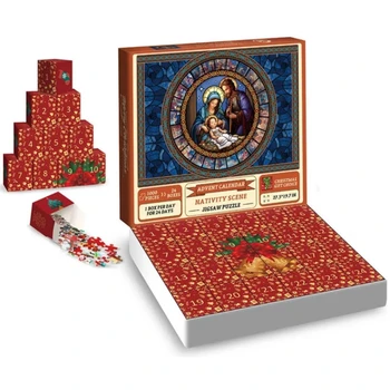 1000db/set Karácsonyi adventi naptár Kirakós játékok Puzzle Betlehem Visszaszámlálás Új