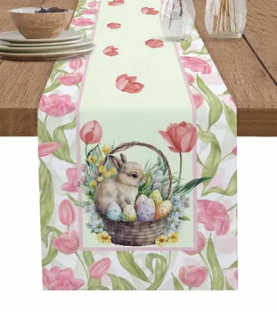 Virág nyúl Tulipán akvarell tavaszi húsvéti asztali futók étkező lakberendezés terítő 4/6 db tányéralátét asztalhuzat