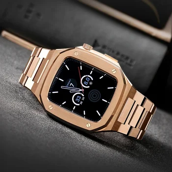 Apple Watch Series 9/8/7/Se esetén Tartozékok rozsdamentes acél szíj 44MM 45MM Üzleti ügyek luxus Watch IWatch 4/5/6/SE tok